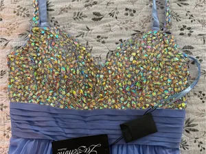 La Femme Periwinkle Blue Rhinestone Maxi Dress Event Prom Wedding Guest NEW thumbnail 16