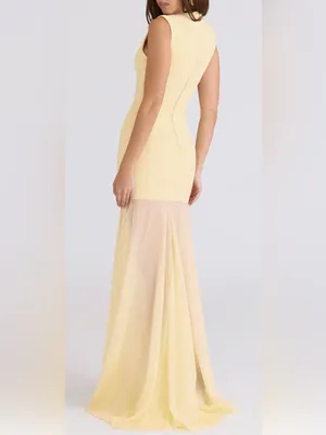 NEW HOUSE OF CB Raphaella Sleeveless Stretch Crepe Yellow butter Gown sz XS thumbnail 3