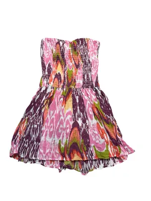 ✨🌸 Anthropologie Reversible‎ Smocked Mini Dress Size Medium Pink Ikat Print 🌸✨ thumbnail 3