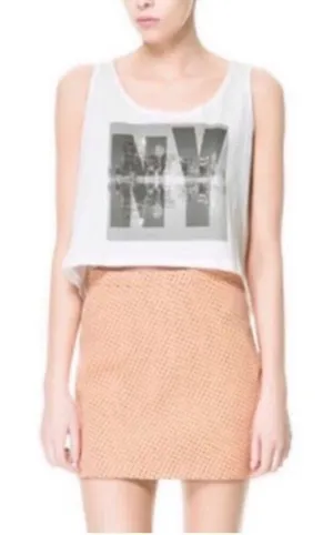Womens Zara Trafaluc Peach Orange Black Polka Dot Stretchy Mini Skirt - Sz XS thumbnail 1