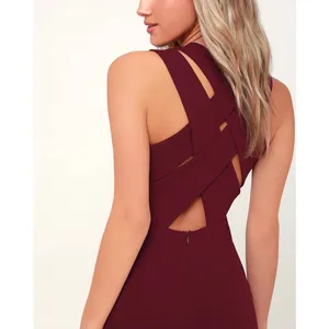 Lulus Darren Burgundy Strappy Bodycon Midi Dress Wine Red Maroon V-Neck Medium thumbnail 4