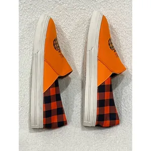 Orange Pumpkin “It’s Fall Y’all” Buffalo Plaid Canvas Slip On Sneakers Size 9.5 thumbnail 5