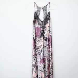 Linea Donatella Floral Paisley Lace‎ Trim Chemise Slip Dress M Purple Pink Satin thumbnail 2