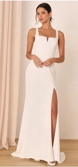 Lulus Everlasting Promise White Notched Backless Mermaid Maxi Dress Size XS NWT thumbnail 1