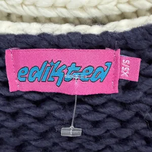 Edikted Contrast Chunky Knit Cardigan Womens XS/S Navy Ivory Oversized Cozy thumbnail 11