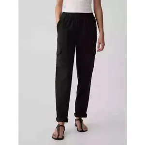Gap XL Cargo Pants Mid Rise Black Twill Pull On Boho Elastic Waist Boho Grunge‎ thumbnail 2