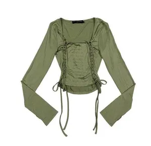 Finesse - Morgan Green Long Sleeve Cut out Top in Sage Green thumbnail 1