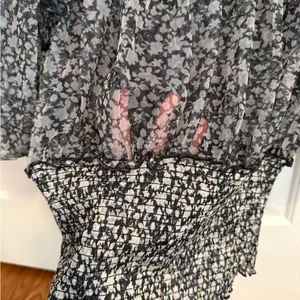 Free People Beatrice Mesh Blouse Top Floral Printed Ruffle Smocked Sz L thumbnail 10