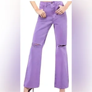 AFRM Oden High Waist Jean Flare Leg Knee Hole Purple NEW Women's Purple Jeans 26 thumbnail 6