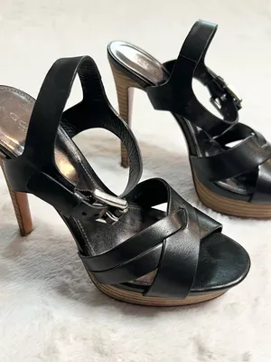 Coach Black Vegan Leather Crisscross Platform Stiletto Heel Dani Sandals Size 6 thumbnail 4