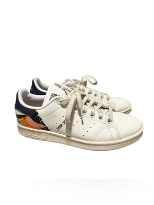 Adidas Stan Smith Women's 7 White Legend Ink Orange Leather Sneaker Low Top Prep thumbnail 2