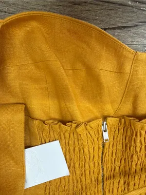 REFORMATION Yellow Ochre Spring Bow Sleeve Linen Mini Dress size 10 NWT thumbnail 5
