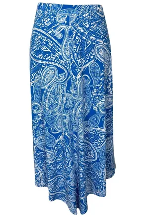 Chico's Asymmetric Handkerchief Hem Midi Skirt Blue Paisley Stretch Size 2 Large thumbnail 1
