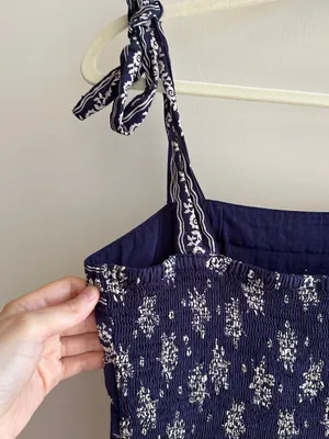 Patrons of Peace Floral Ribbon Tie Smocked Back Midi Dress, Blue, Size Small thumbnail 14