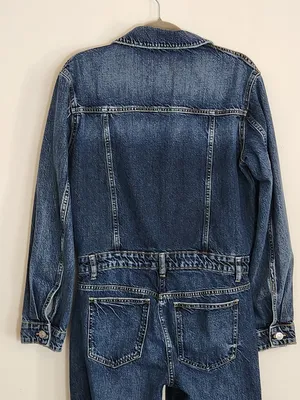 Zara Medium Wash Bootcut Denim Jumpsuit Size Medium thumbnail 5
