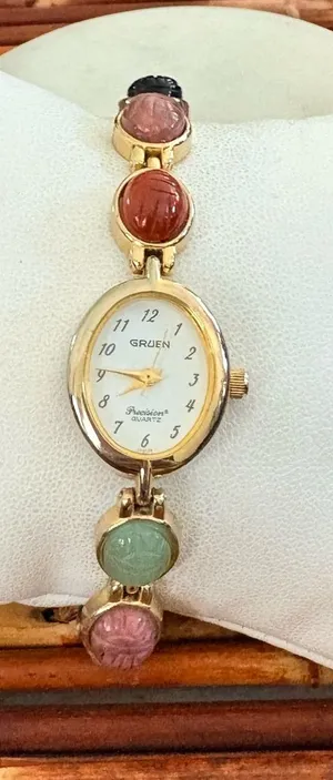 Gruen Women's Gold-Tone Bracelet Watch with Multicolor Cabochons Needs Battery thumbnail 1