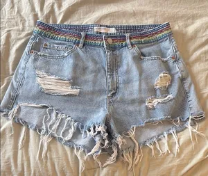Garage Pride Rainbow Festival Denim Distressed Shorty Shorts Size 31 thumbnail 1