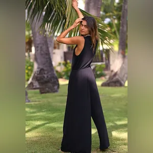 Free People FP Beach Effortless One Piece Wide Leg Jumpsuit in Black Medium thumbnail 2