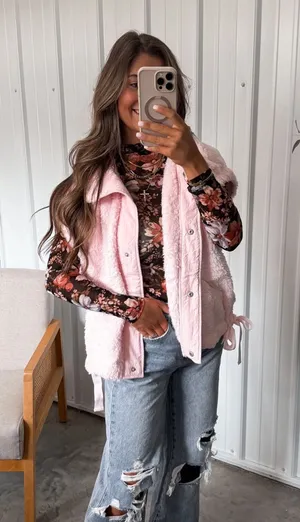 These Three Boutique Pink Sherpa vest thumbnail 1
