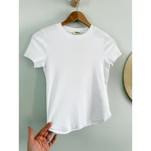 Madewell | NWT Ribbed Crewneck Tee (Re)generative Cotton Eyelet White | Sz XXS thumbnail 3