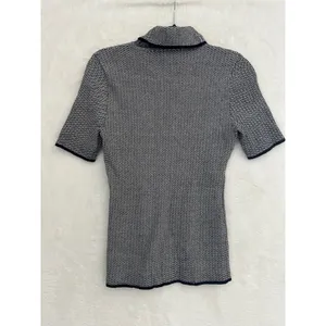 White House Black Market Chevron Knit Turtleneck Short Sleeve Top Black White S‎ thumbnail 8