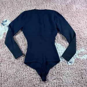 Abercrombie & Fitch Ribbed Knit Thong Bodysuit Long Sleeve Women's Size M Black thumbnail 7