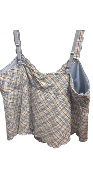 No Boundaries Plaid Babydoll Lace Trim Ribbon Detail Cami Tank Top thumbnail 2