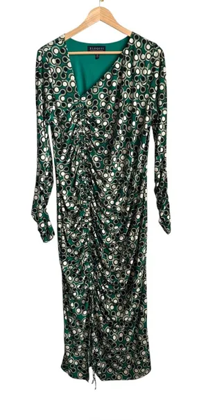 ELOQUII Green Abstract Print Ruched Midi Maxi Dress Long Sleeve Size 18 thumbnail 1