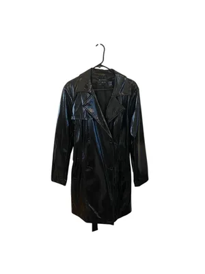 INC Glossy Black Patent Leather Belted Midi Trench Coat Goth Glam witchy 90s y2k thumbnail 9