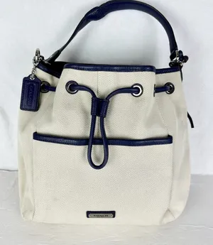 Coach Avery Canvas Drawstring Bucket Bag Navy Cream F28913 thumbnail 1