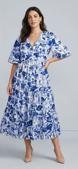 Tuckernuck Blue Floral Midi Dress Size Small thumbnail 1
