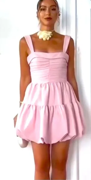 Zara Blush Pink Mini Dress NWT‎ Size XS Bubble Hem Back Zip Preppy Homecoming thumbnail 1