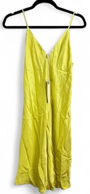 NWT Euro Summer Chartreuse Yellow V-Neck Slip Dress XS thumbnail 1