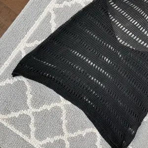 Shein black crochet cut out cover up backless knit mini dress thumbnail 4