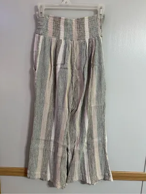 Free People Cotton Striped Wide Leg Pants in Pastel Green, Black & Cream Size XS thumbnail 2