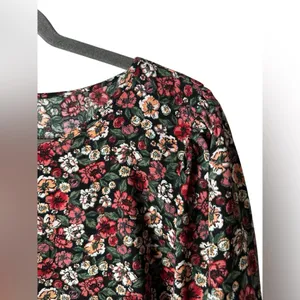 Primark Floral Peplum Blouse Long Sleeve Black Red Green Women’s Size 10 (L)‎ thumbnail 5
