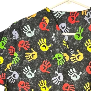 Colorful Handprint Healthcare Worker Scrub Top Shirt thumbnail 3