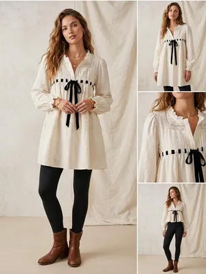 Free People Ivory Mini Dress with Black Ribbon Accent thumbnail 3