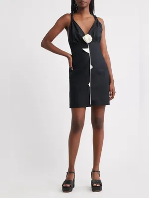 Farm Rio Linen Blend V-Neck Rosette Mini Dress, Size Small, $248 thumbnail 4