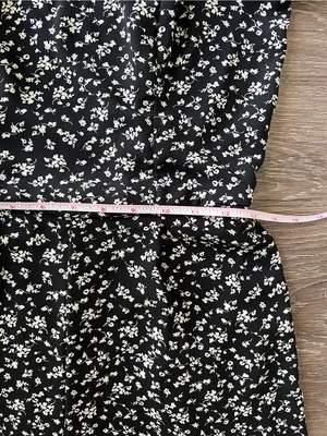 TRIXXI Black Floral Wide Leg Jumpsuit Puff Sleeve Smocked Back S thumbnail 14