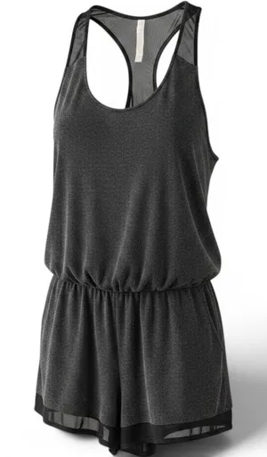 Alo Yoga Romper Womens Small Charcoal Gray Mesh Trim Racerback EUC thumbnail 1