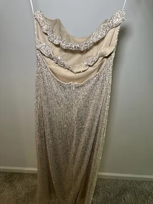 Hello Molly Sequin Strapless Maxi Dress Beige Size L thumbnail 6