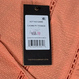 FRYE Cadmium Orange Textured Peplum‎ Tassel Tie Neck Tank Top Shirt Women's M thumbnail 5