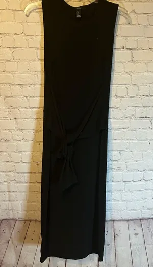 NWT black tack dress with tie front, L thumbnail 1