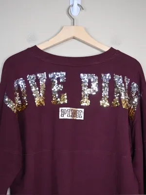 Victoria's Secret PINK Women's M Sequin Embellished Fleece Lined Pullover Shirt thumbnail 4