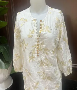 Anthropologie Floreat gold embroidered blouse size s thumbnail 2