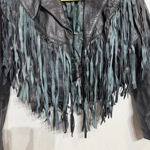 Vintage Black Leather Western Moto Fringe Cropped Jacket Sz M thumbnail 4