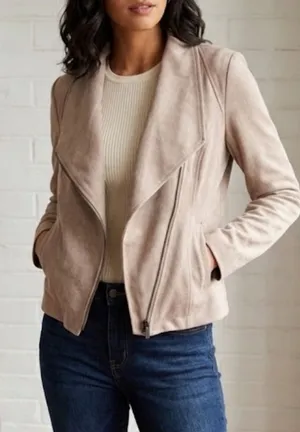 Carmen Carmen Marc Valvo Faux Suede Leather Moto Jacket Size S thumbnail 1