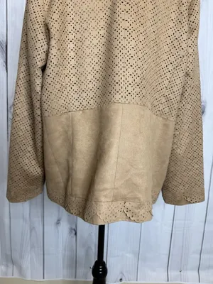 Chicos Jacket Womens Sz 3 XL Tan Leather Suede Full Zip Jacket Laser Cut thumbnail 7