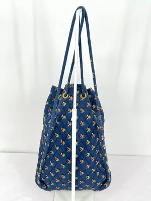 Vintage Vera Bradley Ditty Bag Provencal Blue Quilted Cotton Drawstring Backpack thumbnail 8